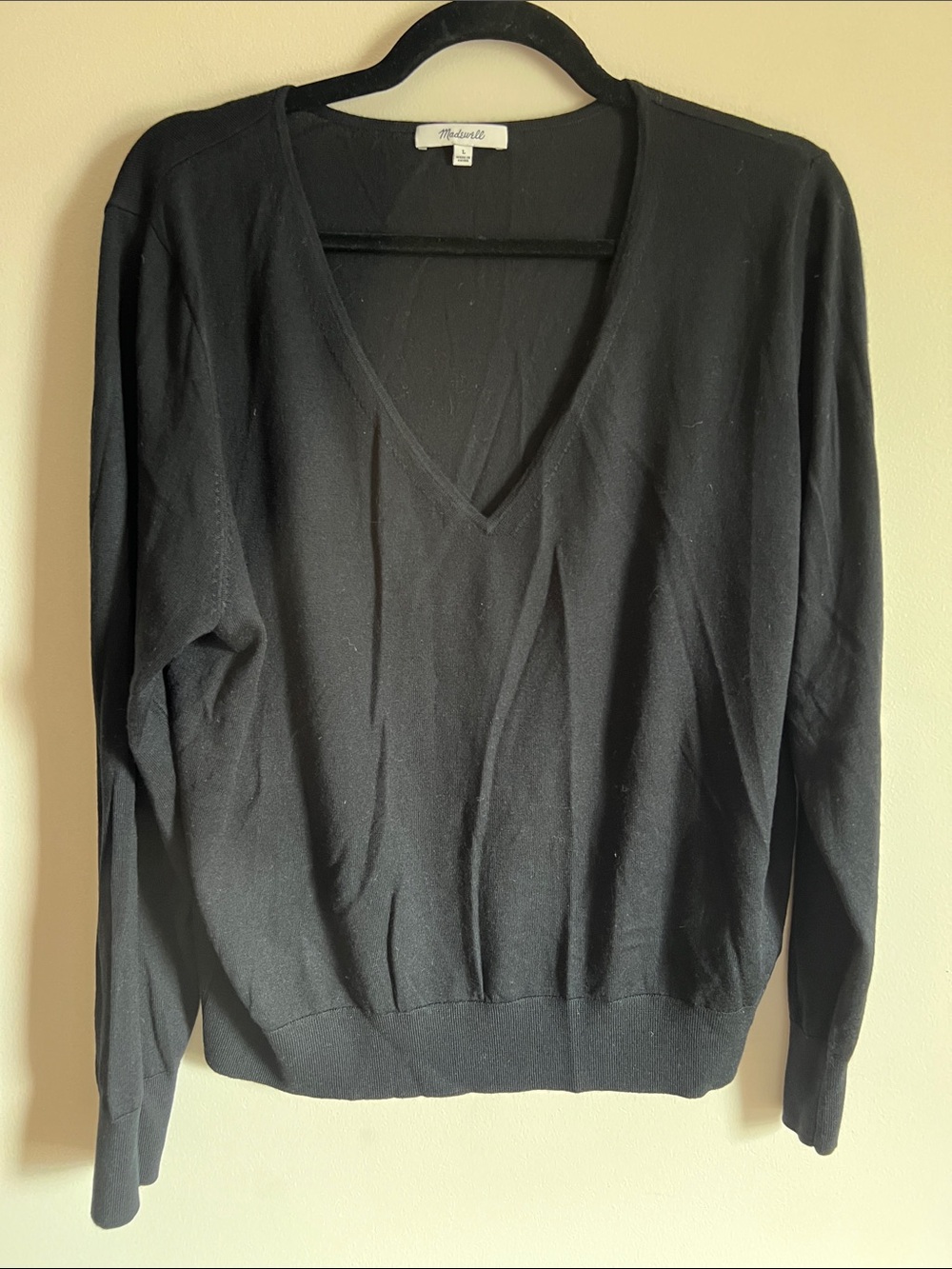 Madewell Black Merino-Silk V-Neck Sweater Top